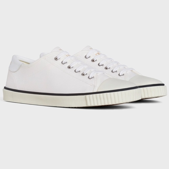 CELINE Blank Low Lace Up Canvas Sneakers Off White size 35 - Picture 4 of 16